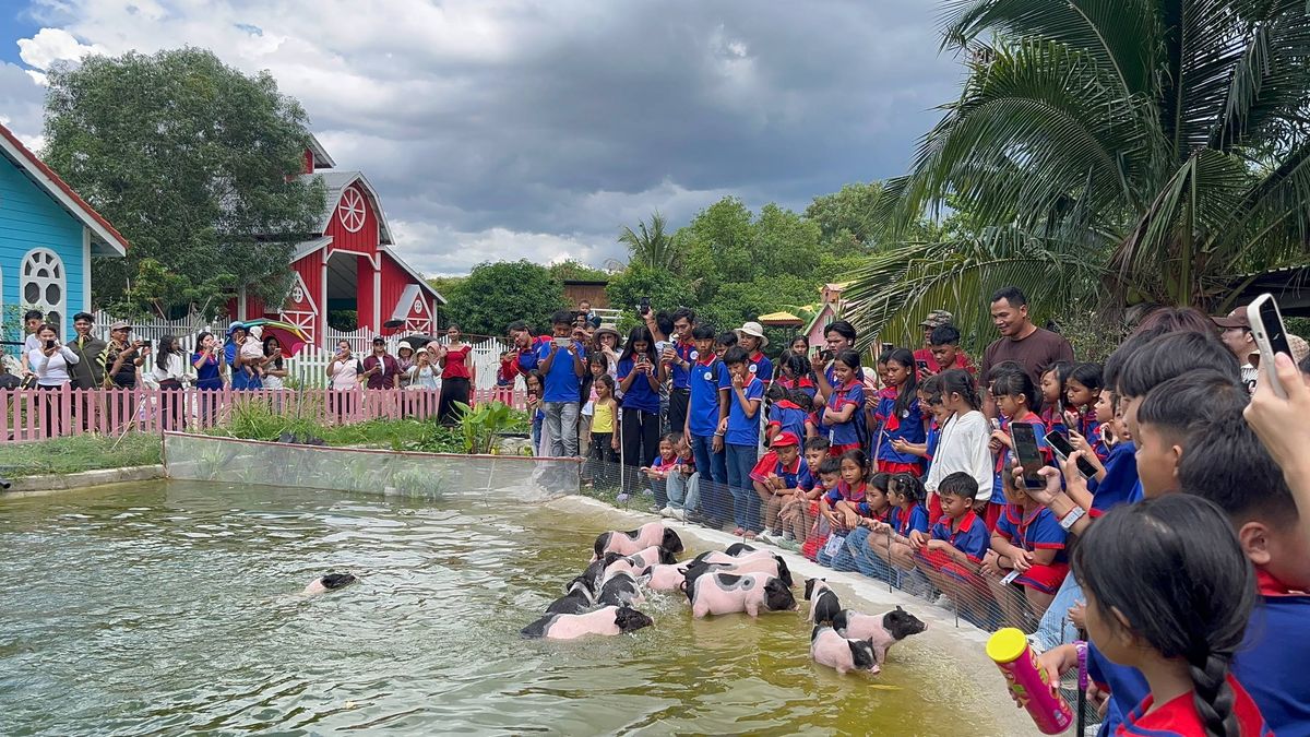 Students on a farm field trip